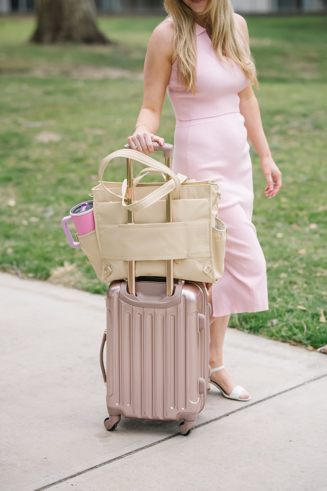 Megan Nylon Tote — Beige
