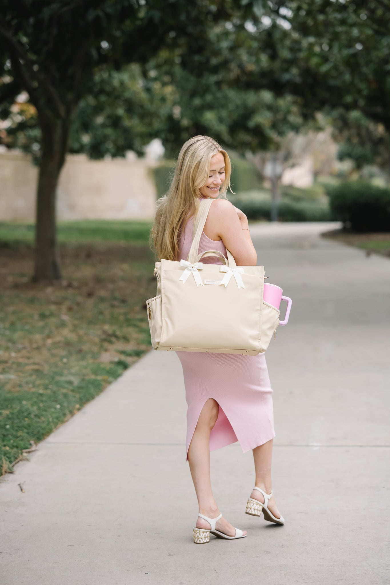 Megan Nylon Tote — Beige