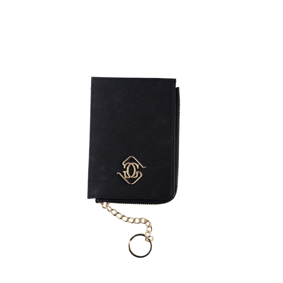 Keychain Zip Wallet — Black/Gold