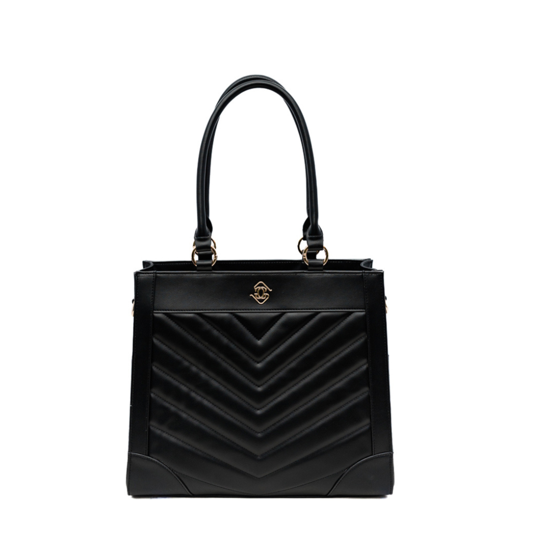Everly Tote — Black/Gold/Quilted